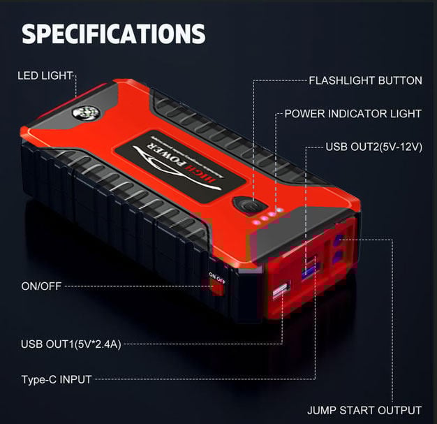 Jump Starter 3000A Peak Jump Starter Battery Pack.