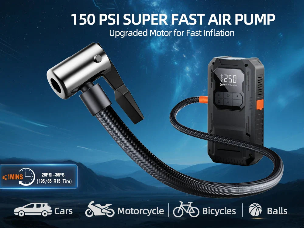 Heavy-Duty 4-in-1 Car Jump Starter with Air Pump and Power Bank
